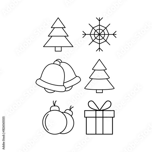 Set of isolated Christmas and New Year party decoration ornaments in black doodle hand-drawn graphic illustration on a white background 5