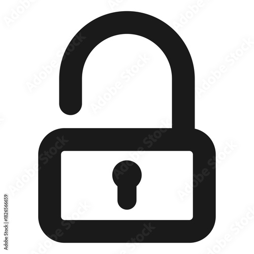 Unlocked padlock icon – open lock symbol in minimal outline security design
