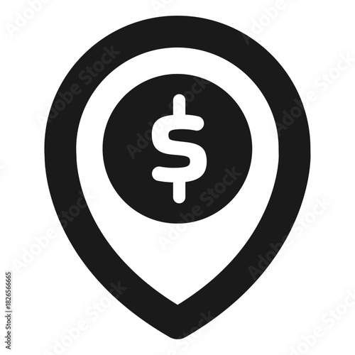 Dollar location icon – map pin with money symbol in minimal outline style for finance and business navigation
