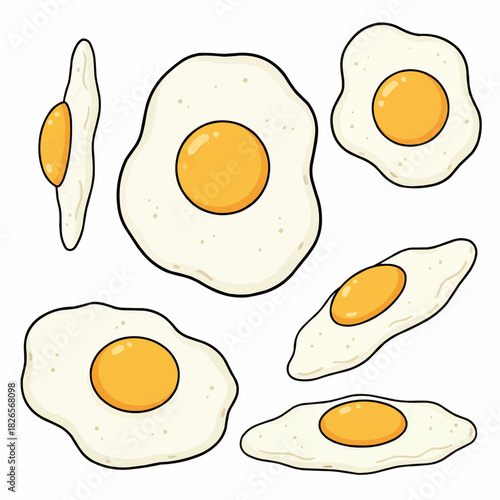 Cartoon Fried Eggs Collection Breakfast Food Illustration Set