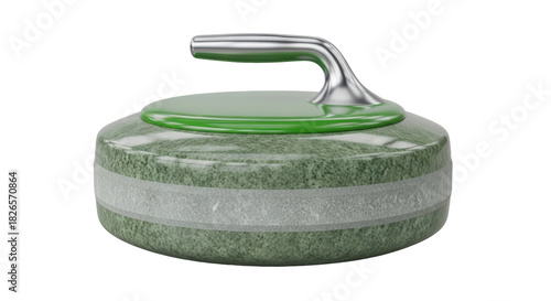 Isolated curling rock with handle, competition equipment for ice sports, team game indoors