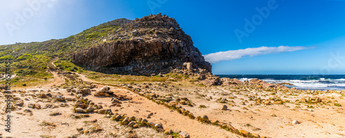 A panorama view towards the tip of the peninsula at the Cape of Good Hope, South Africa in springtime