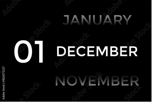December 1 calendar with black background. A minimalist calendar template with well-structured date boxes and a sleek layout. This image is ideal for illustrating concepts such as time planning