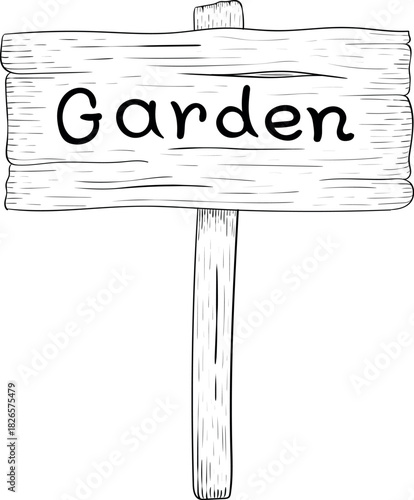 Black and white ink style vector illstration of gardening tools and supplies. Spring mood engraving for packaging, cards and decorative purposes