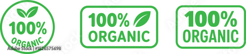 100% Organic Product Labels Set - Natural Food, Eco & Bio Certified Badges