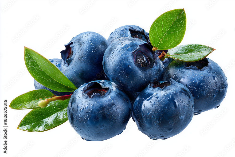 Fototapeta premium blueberries with leaves isolated on a white background