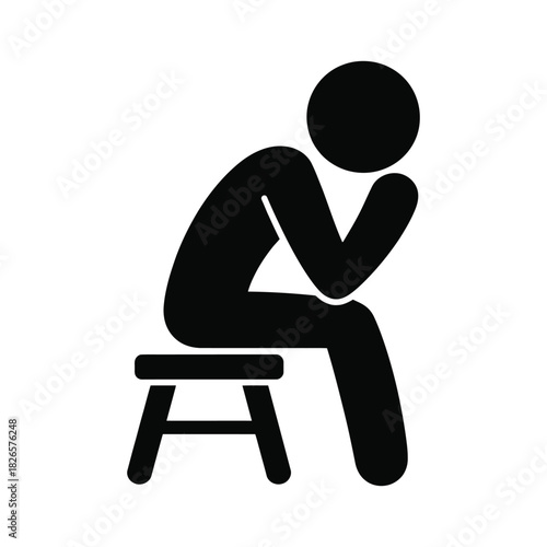 Thinking Person on Stool Icon - Contemplation, Problem Solving & Solitude Symbol