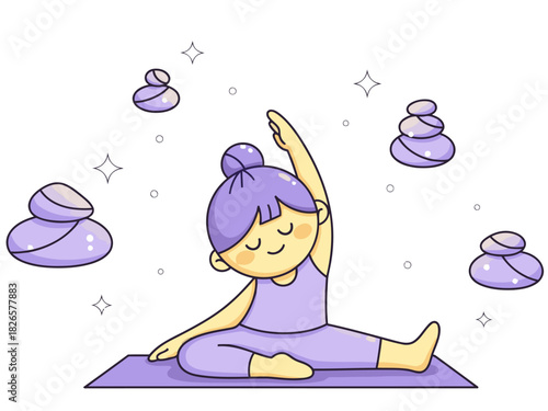 A cheerful young woman practices yoga, balancing on a bolster, promoting wellness and finding inner peace. Soft colors and a calming atmosphere.