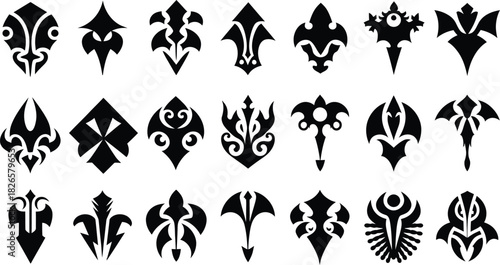 Tribal Ornament Silhouettes, Decorative Tattoo Shapes, Abstract Symbol Vector Set