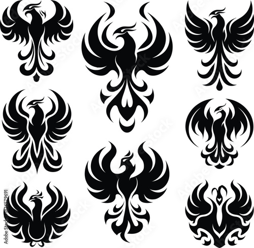 Phoenix Tribal Tattoo vector Design, Mythic Fire Bird Symbol Art