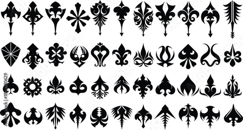 Tribal Ornament Silhouettes, Decorative Tattoo Shapes, Abstract Symbol Vector Set