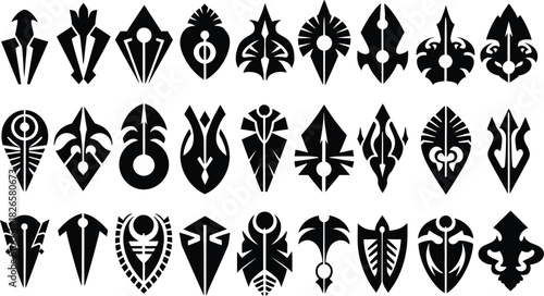 Tribal Ornament Silhouettes, Decorative Tattoo Shapes, Abstract Symbol Vector Set