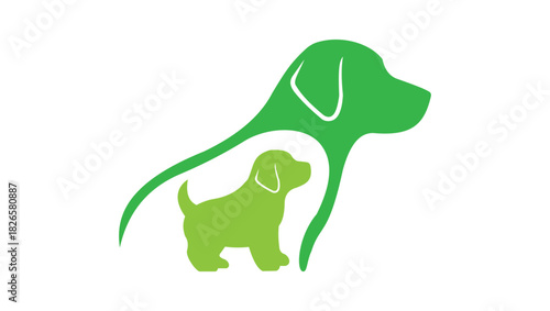 Green Dog and Puppy Silhouette Logo