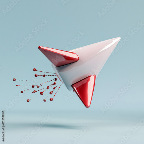 Dynamic red and white arrow design in a minimalistic studio setting 3d render futuristic technology concept