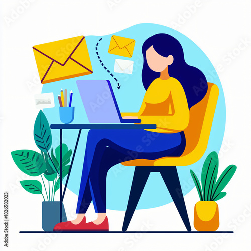 Freelancer working on a laptop home office digital illustration modern workspace side view productivity tips