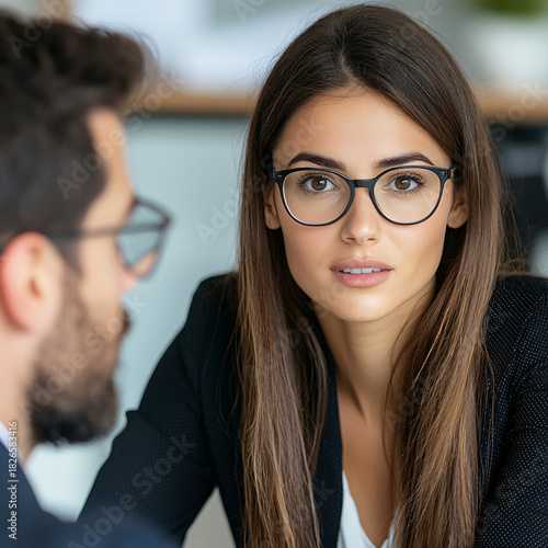 Business meeting discussion office space professional interaction modern environment close-up view communication strategy