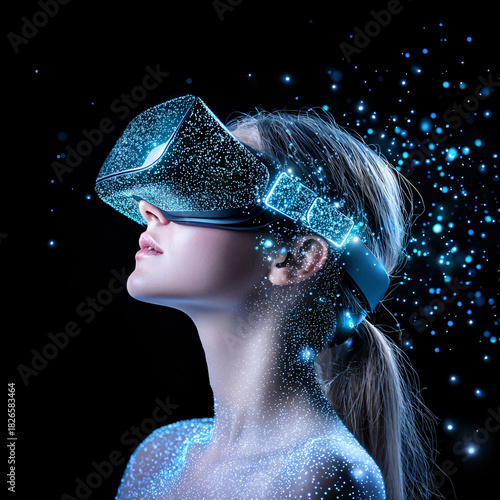 Virtual reality experience young girl engaged in immersive digital world modern setting artistic capture enchanting atmosphere close-up view