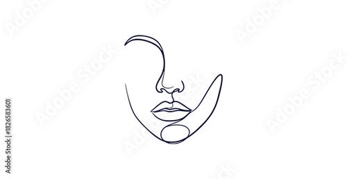 Elegant single line abstract human face portrait with smooth flowing curves in minimalist line art style