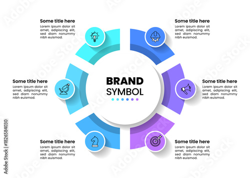 Infographic template. Circle with 6 icons and text