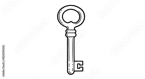 Metallic key line art white background 