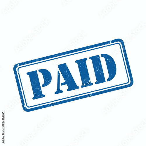 Blue rubber stamp with the word PAID on a white background, indicating a completed transaction or payment.