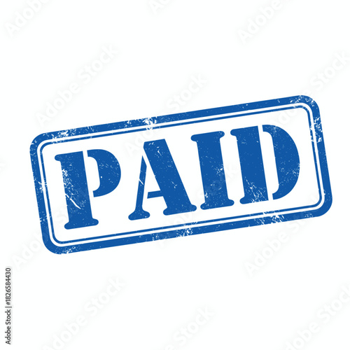 A blue rectangular grunge rubber stamp with the word "PAID" in capital letters, isolated on a white background.