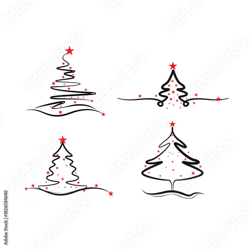 Christmas tree hand drawn illustrations. Vector.