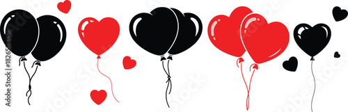 Romantic decoration design with glossy red and black celebration balloons
