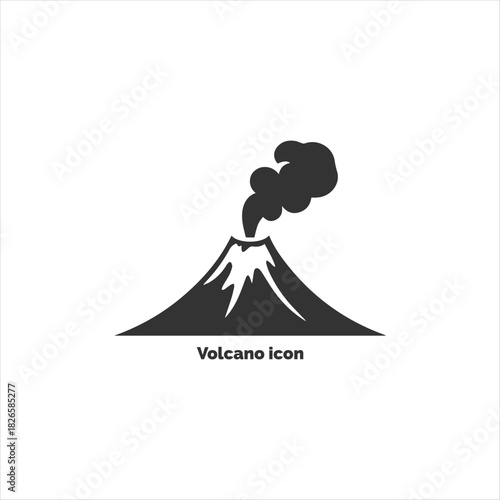 Volcano icon silhouette isolated on white background, simple eruption pictogram for nature, mountain, travel, environment, and hot magma vector illustration.
