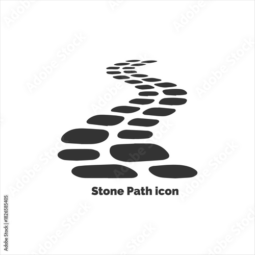 Stone path icon silhouette isolated on white background, simple garden walkway pictogram for park, landscape, direction, and journey vector illustration.