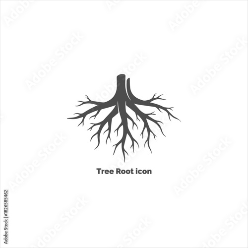 Tree root icon silhouette isolated on white background, simple nature element pictogram for foundation, connection, stability, and growth vector illustration.