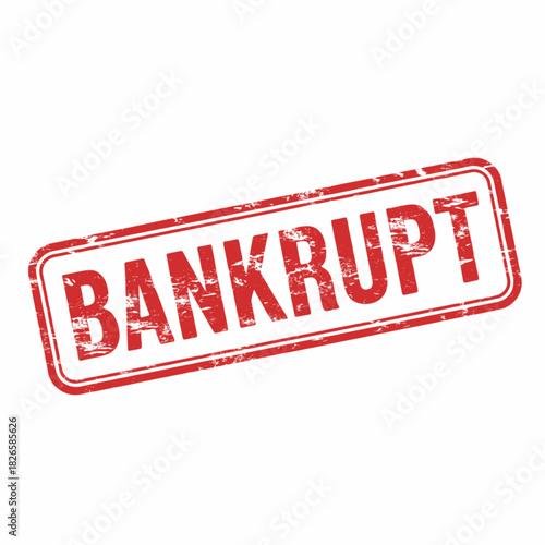A red distressed rubber stamp with the word BANKRUPT prominently displayed on a clean white background, symbolizing financial failure.
