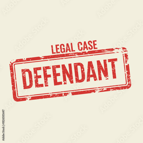 Red grunge rubber stamp impression stating 'Legal Case Defendant' for law and justice concepts.