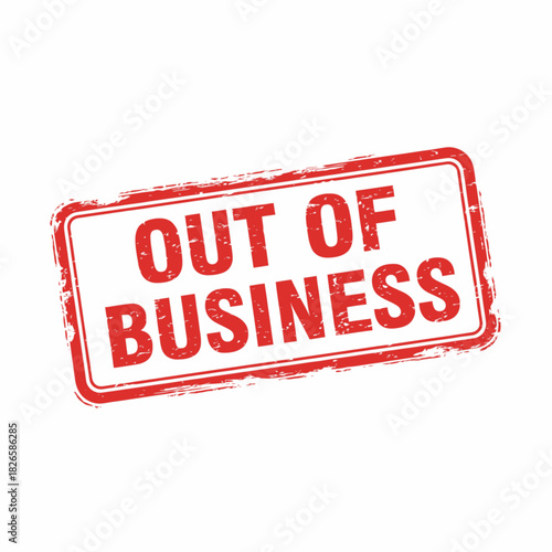 A red rectangular stamp with the words "OUT OF BUSINESS" printed in bold white letters.