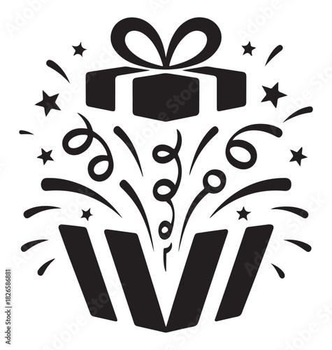 Exploding gift box vector icon simple surprise present illustration for celebration and special occasion isolated on white background
