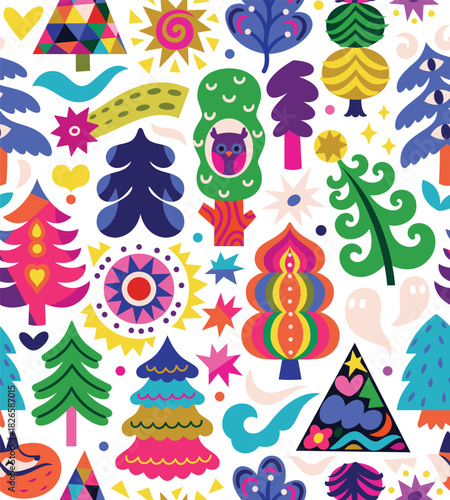 Nordic Dreamland. Magic holiday forest in vector