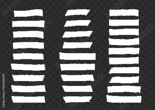 Set of white grunge paint brush strokes on transparent background.