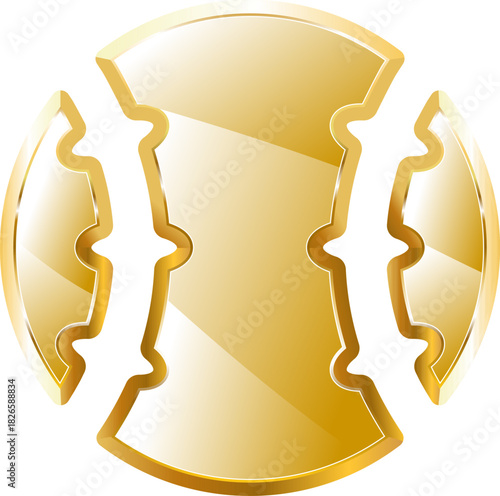 Baseball ball gold icon. Isolated on transparent background.