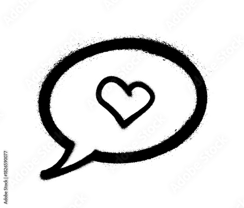 Graffiti-style heart inside speech bubble on white background concept of love.
