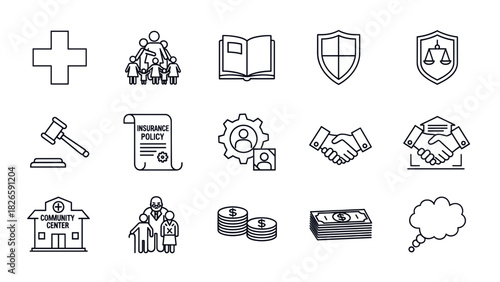 Collection of icons representing various social and community services.