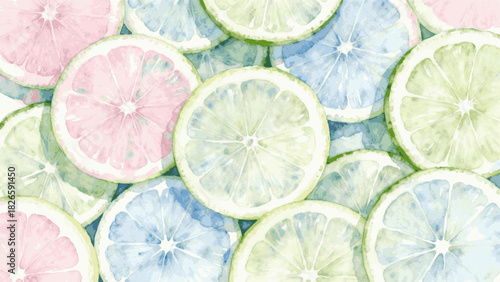 Fresh Slice Background Pastel colored sliced lemon isolated watercolor vector illustration svg