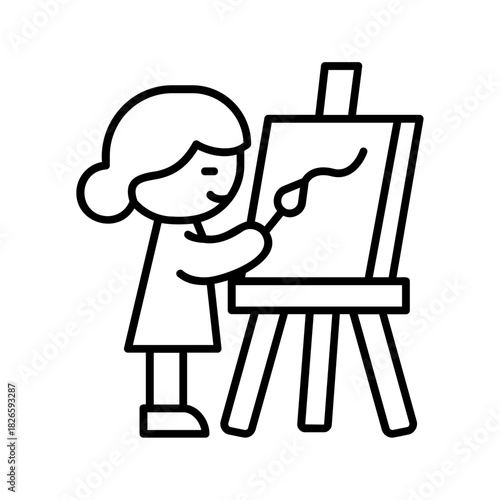 Kid painting on easel