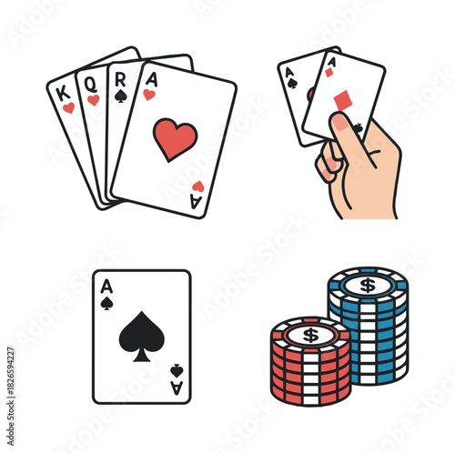 Gambling cards and casino chips playing poker