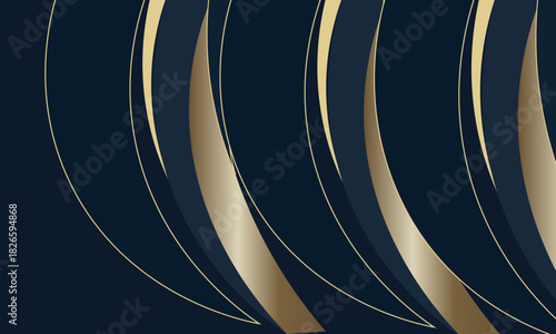 abstract composition featuring overlapping gold rings on a deep navy backdrop. Glossy curves convey luxury, movement,