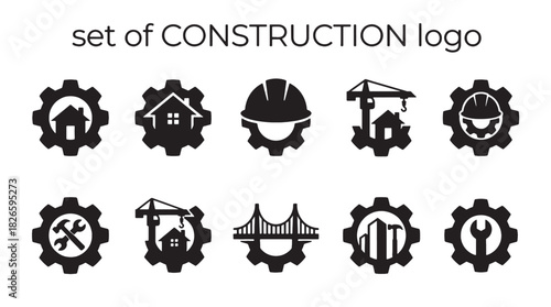 Modern Vector Set of Construction and Engineering Industry Icons, featuring Building, Home and tools Logo Design elements, perfect for corporate branding.