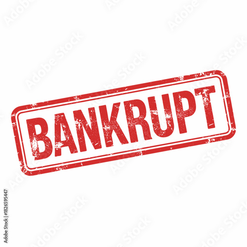 Red rectangular rubber stamp with the word BANKRUPT in distressed font on a white background.