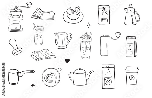 Coffee Line Art Set – Hand Drawn Minimalist Coffee Icons & Barista Elements