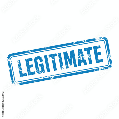 A blue grunge-style rectangular stamp with the word "LEGITIMATE" in capital letters on a clean white background, conveying authenticity.