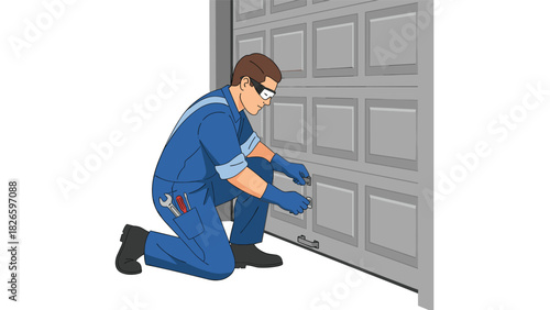 Expert technician repairing garage door with precision, ensuring safety and smooth operation for homeowners with reliable service