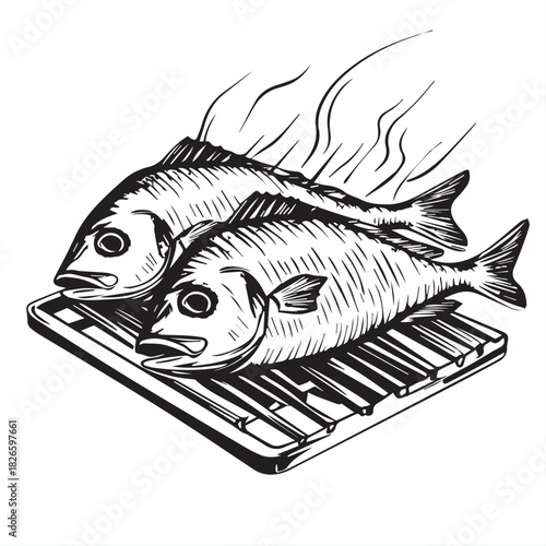 grilled fish vector illustration
